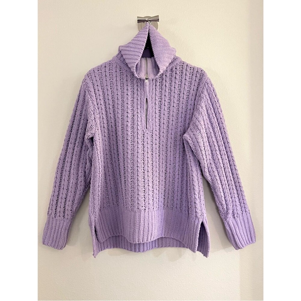 Aerie Lavender Chenille Sweater Quarter Zip Knit Pullover Cozy Size S